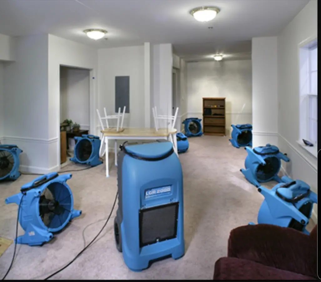 Air movers and dehumidifier setup for Water Damage Restoration in Rancho Murieta